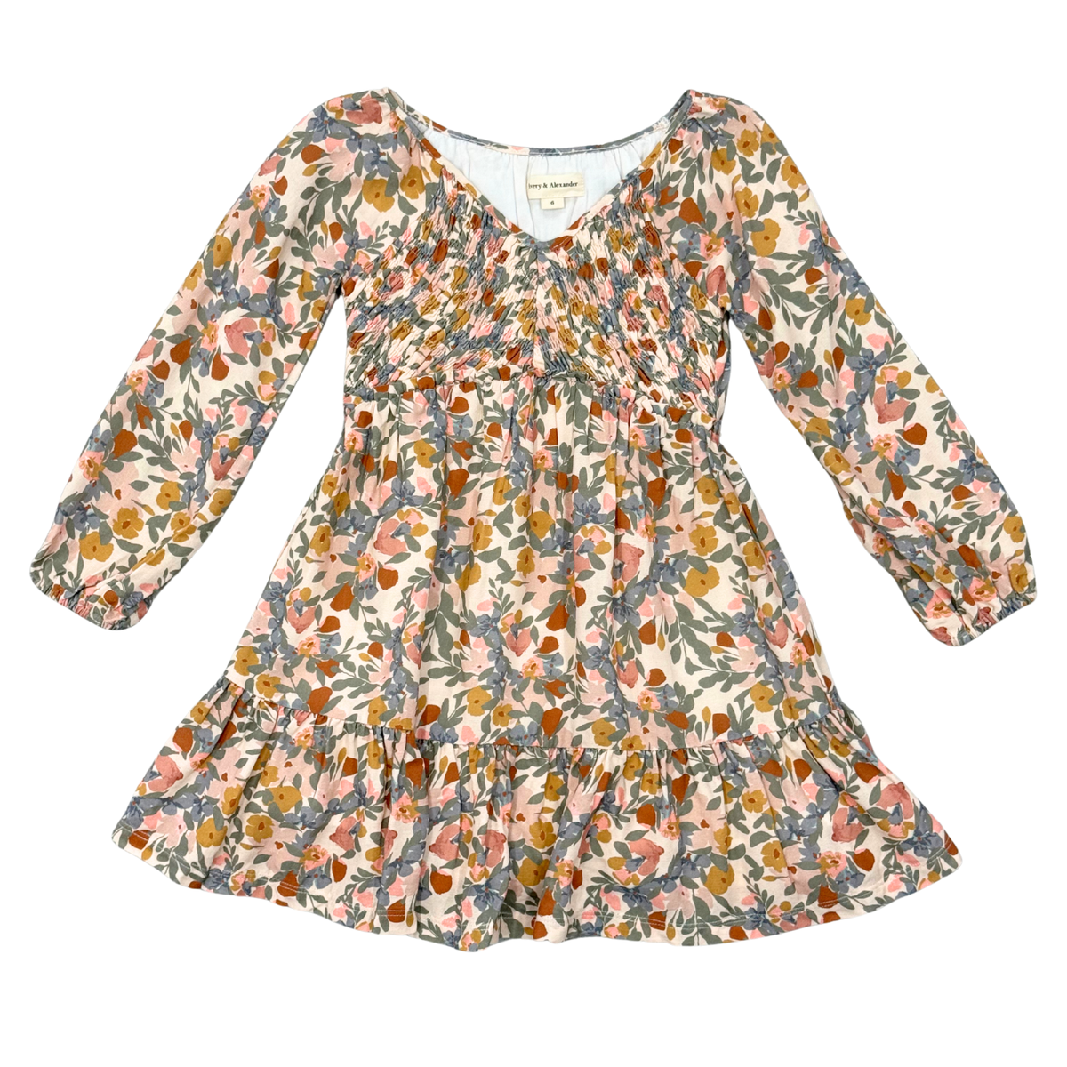 Mitered Smocked Mason Floral Dress