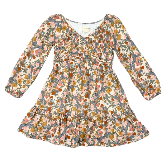 Mitered Smocked Mason Floral Dress