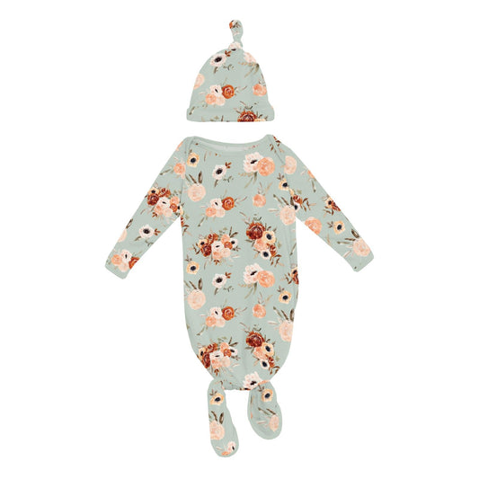 Aloe Fall Floral Knotted Gown & Hat Set