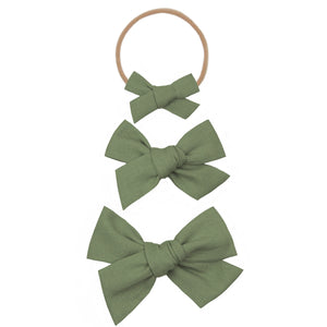 Linen Bow Olive Headband Medium