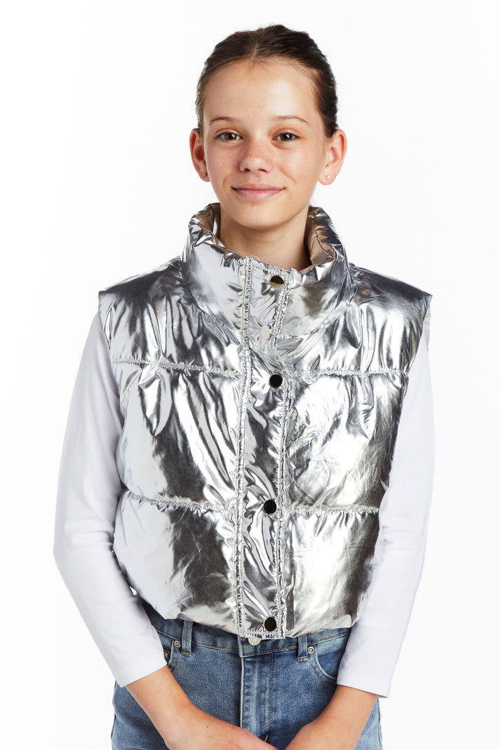 Metallic Cropped Puffer Vest