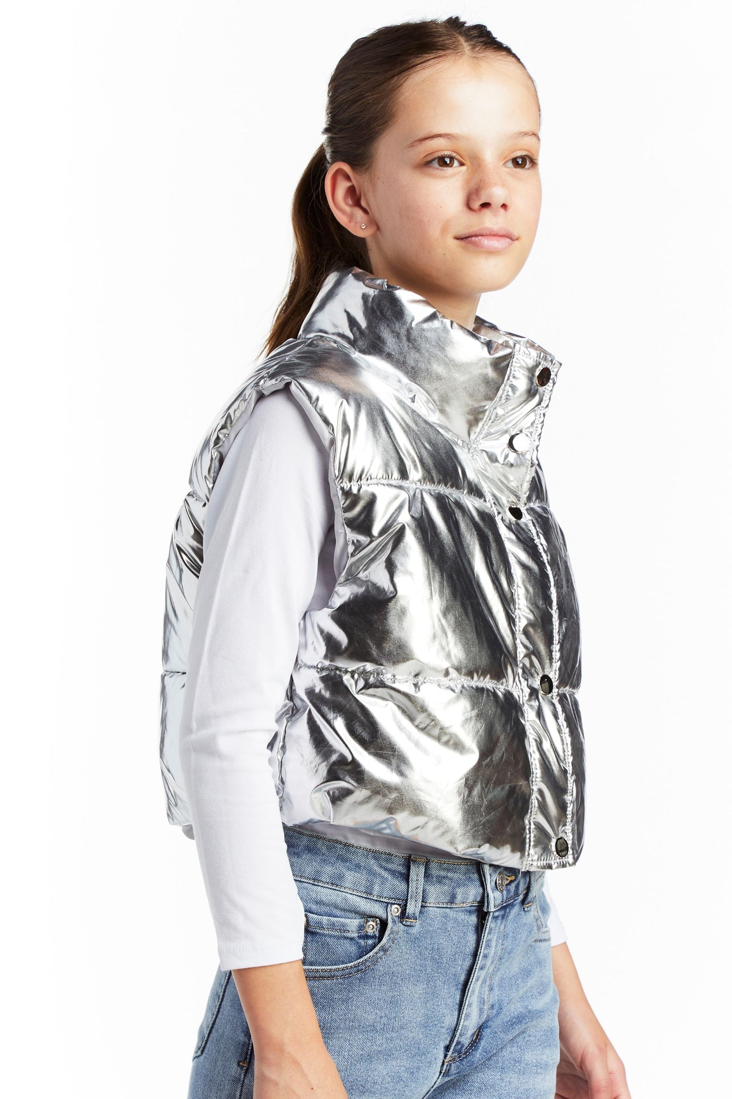 Metallic Cropped Puffer Vest