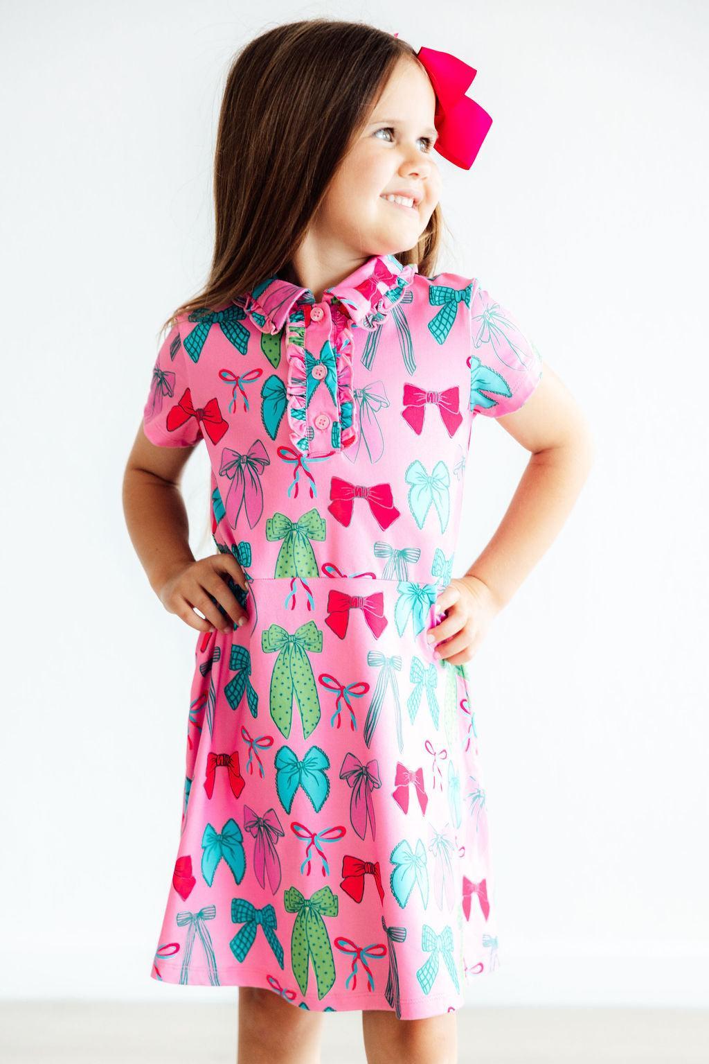 Pink Twirls & Ties SS Polo Dress