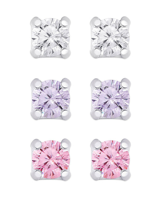 CZ Studs Set Wht Lvdr Pnk