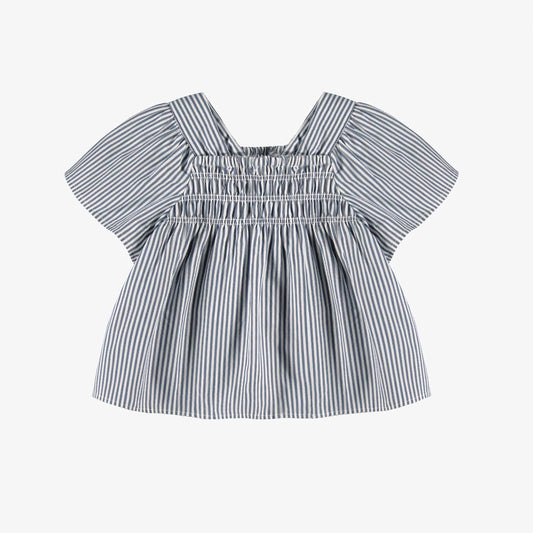 Blue White Poplin Top