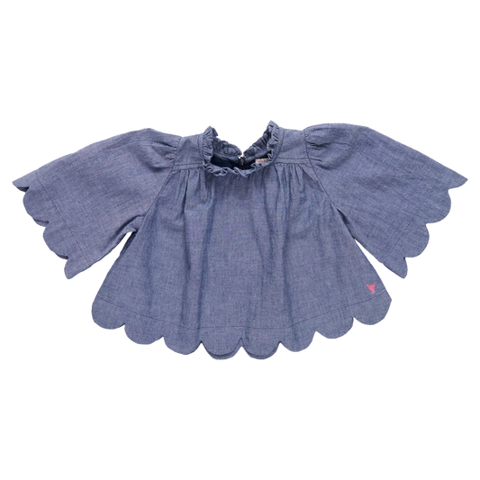 Scallop Chambray Top with Scallop Sketched Floral Short