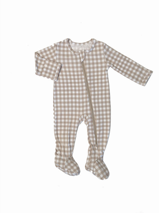 Taupe Gingham Footie