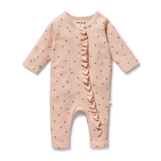 Little Fleur Waffle Ruffle Zipsuit