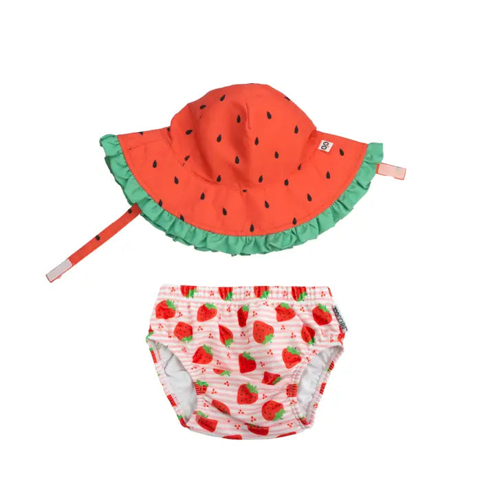 Baby Swim Diaper and Sun Hat Strawberry