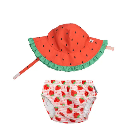 Baby Swim Diaper and Sun Hat Strawberry