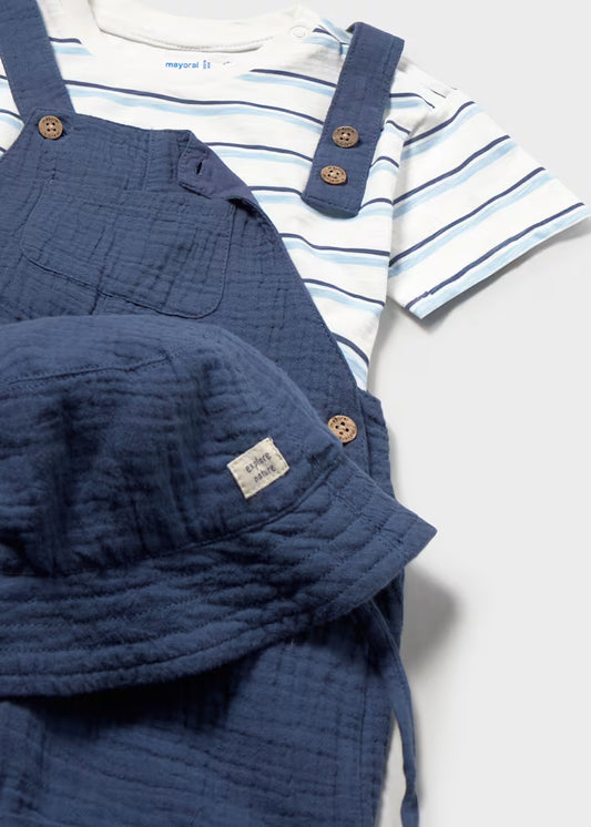 Muslin Blue Overall and Tee with Hat