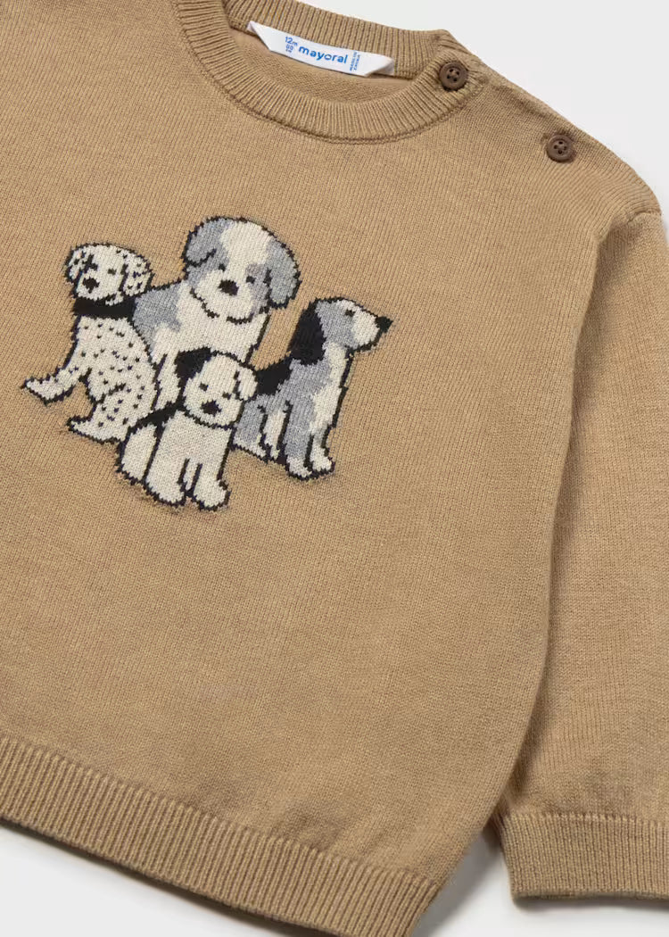 Beige Puppy Crew Sweater