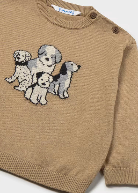 Beige Puppy Crew Sweater