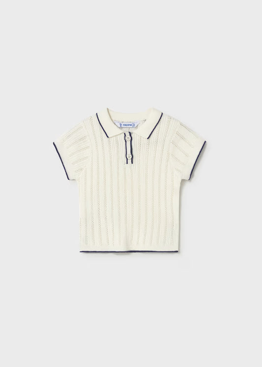 Natural Knit Polo Girl Top