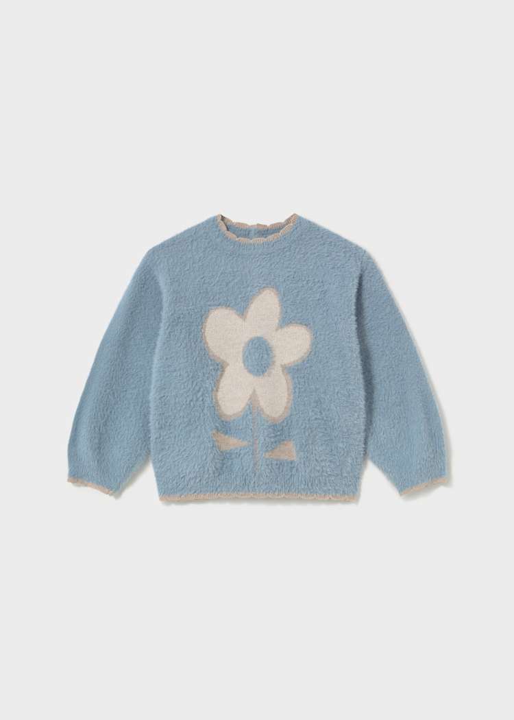 Blue Flower Fuzzy Sweater
