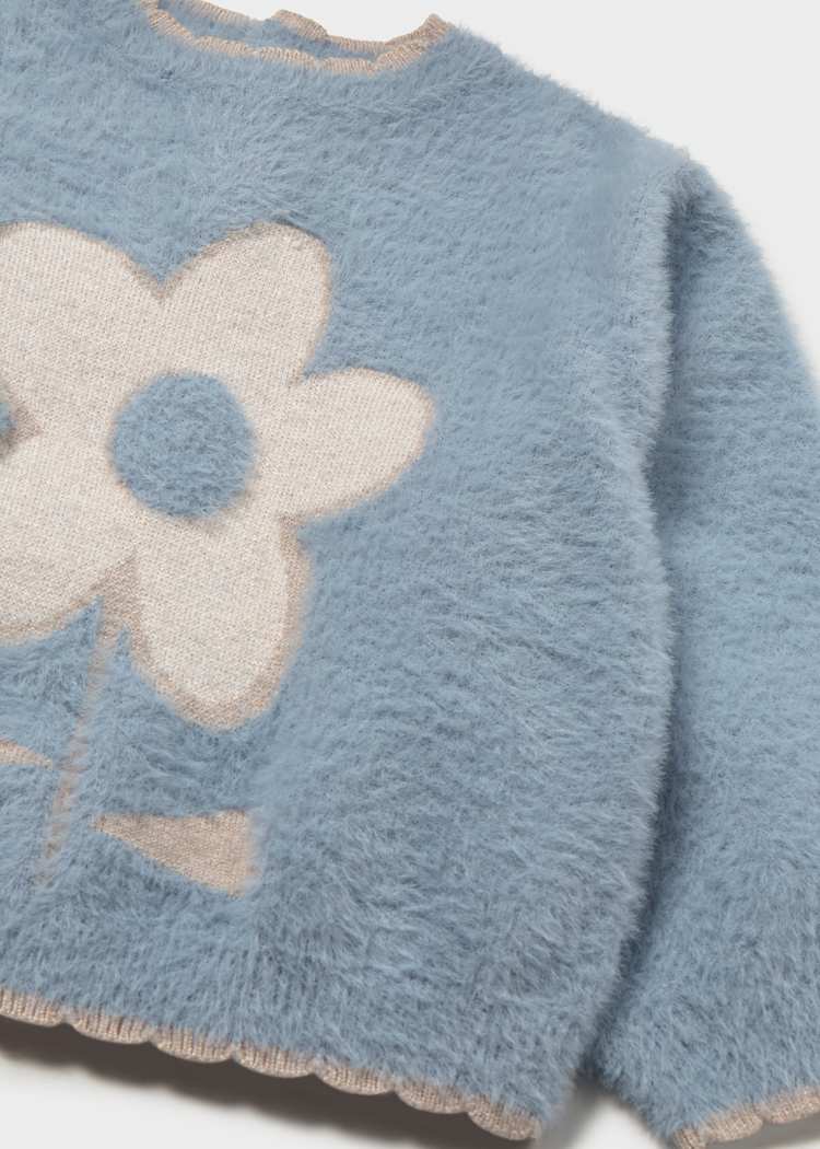 Blue Flower Fuzzy Sweater