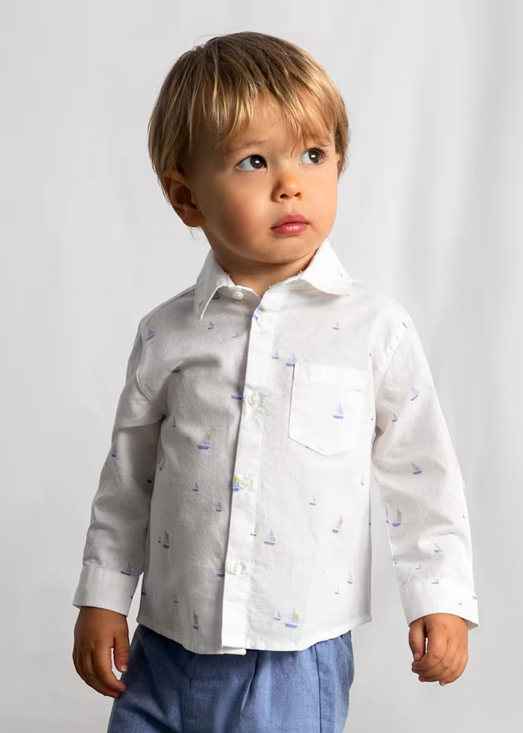 Boy Sailboat Linen Shirt
