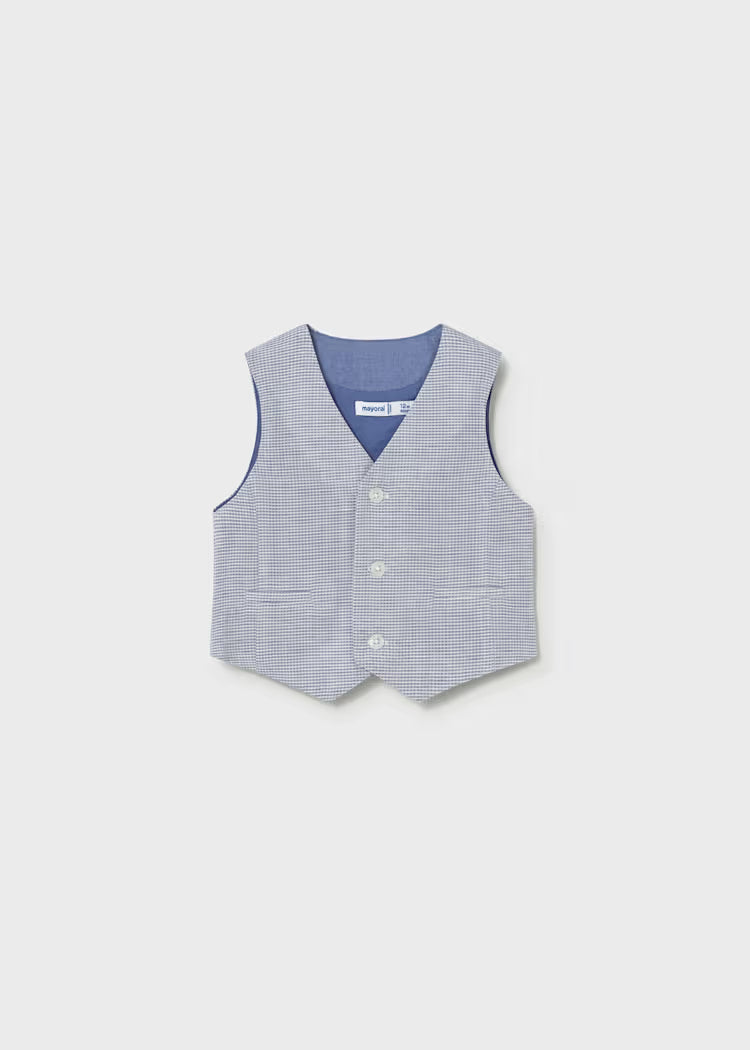 Blue Checked Linen Vest