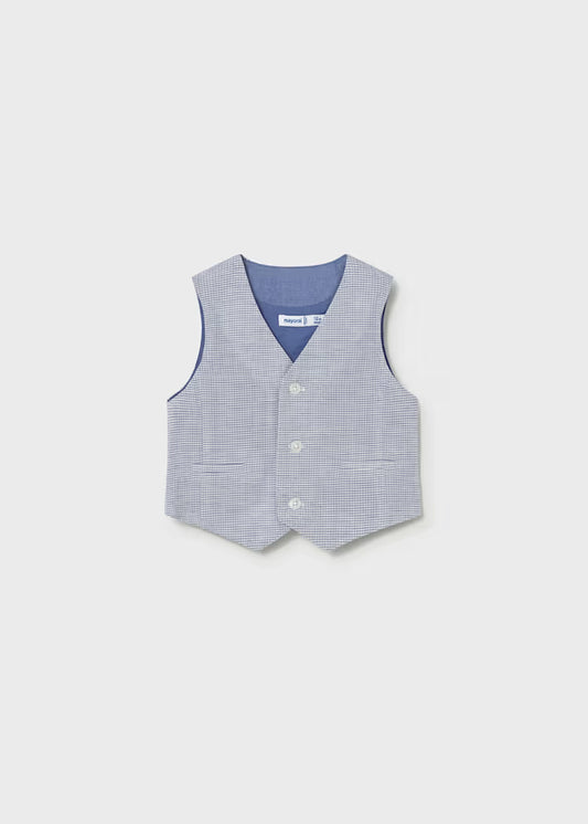 Blue Checked Linen Vest