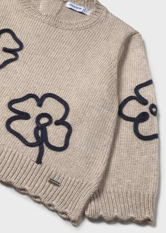 Heather Toffee Sweater Navy Flower
