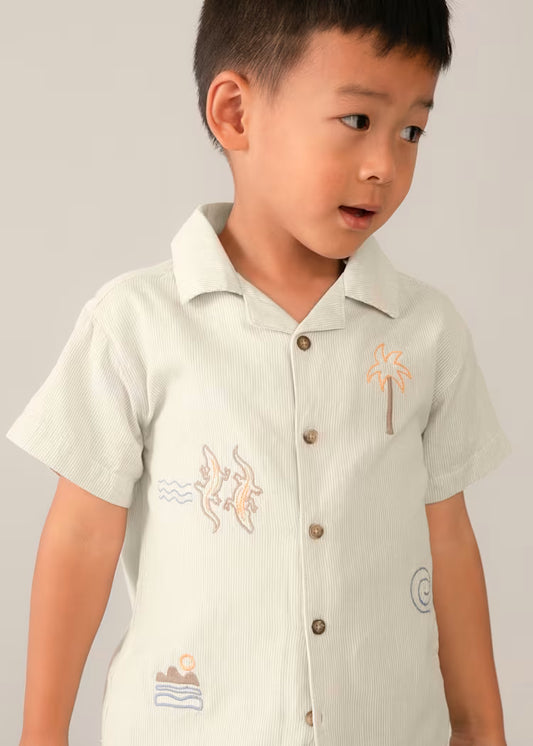 Embroidered Palm and Lizard Shirt