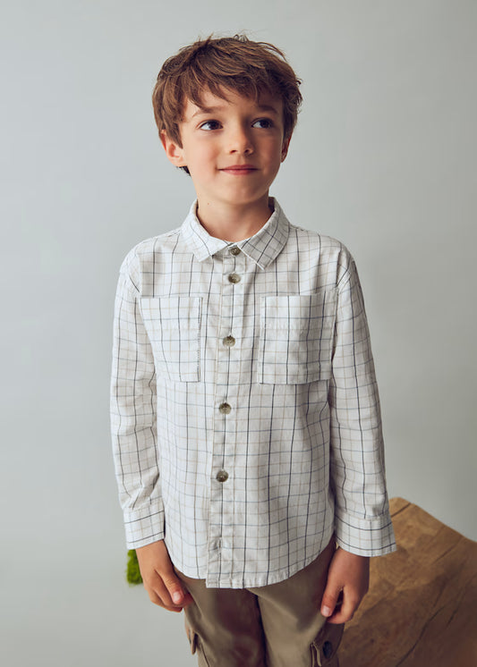 Cream LS Checked Shirt