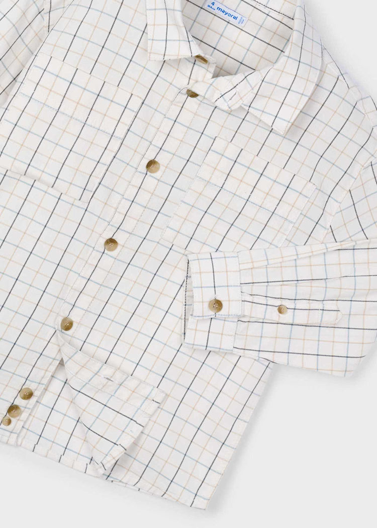 Cream LS Checked Shirt