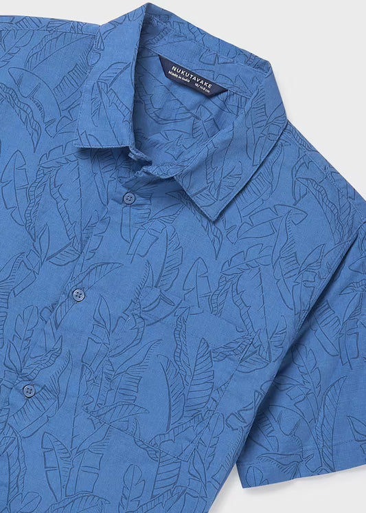 Blue Shirt with Palm Leafs