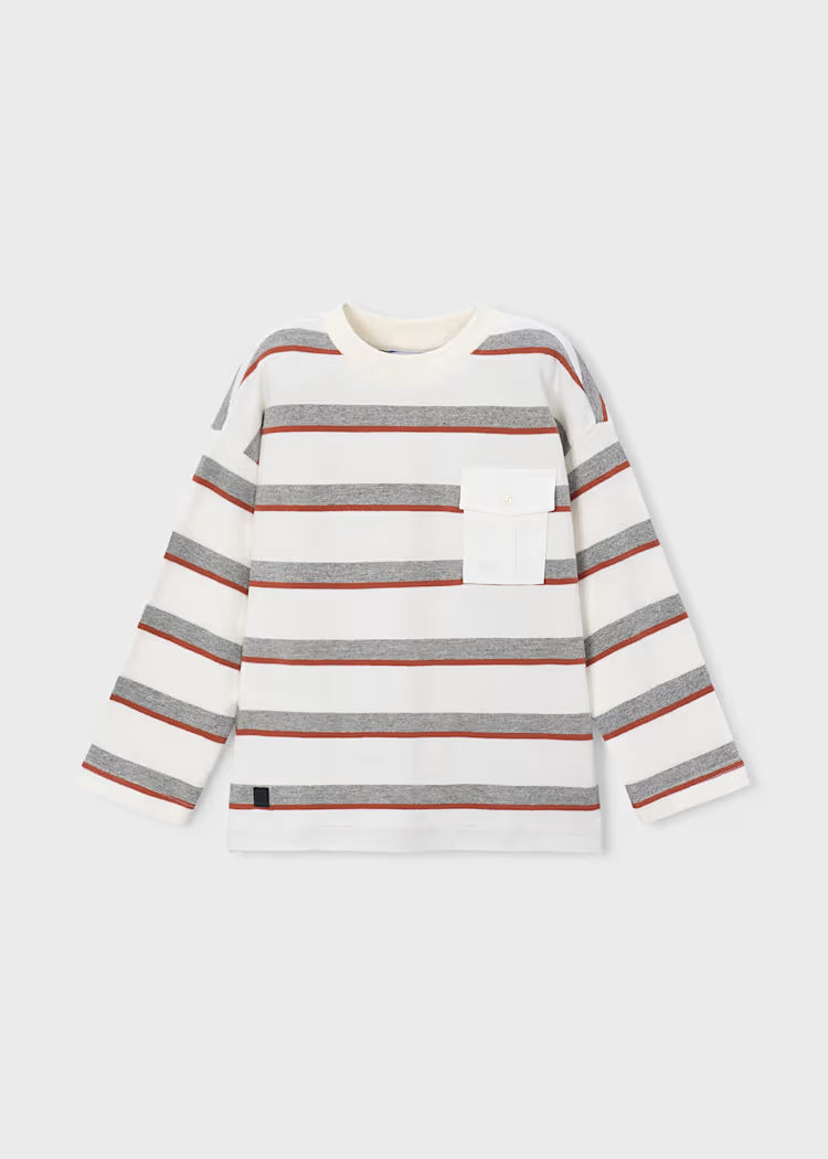 Grey Rust Stripe Long-Sleeve T-Shirt