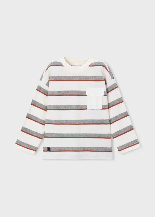 Grey Rust Stripe Long-Sleeve T-Shirt
