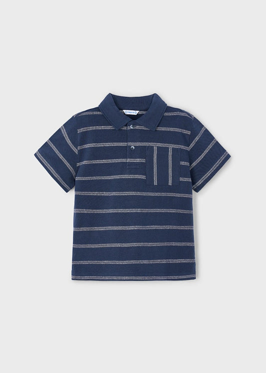 3107 Navy Striped Polo W/Pocket