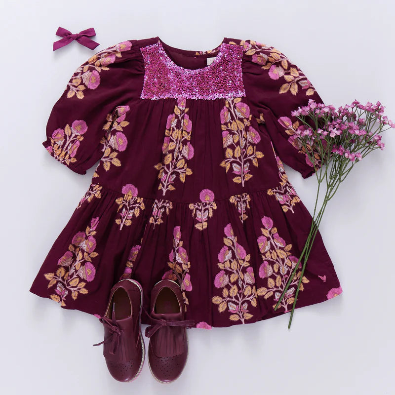 Fiona Dress Burgundy Bouquet Floral