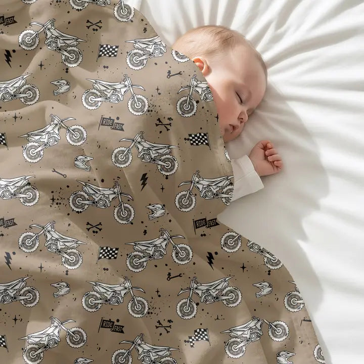 Tan and Black Dirt Bike Blanket