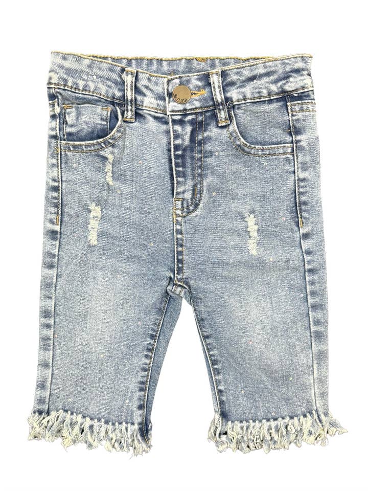 Capri Denim Frayed Long Short
