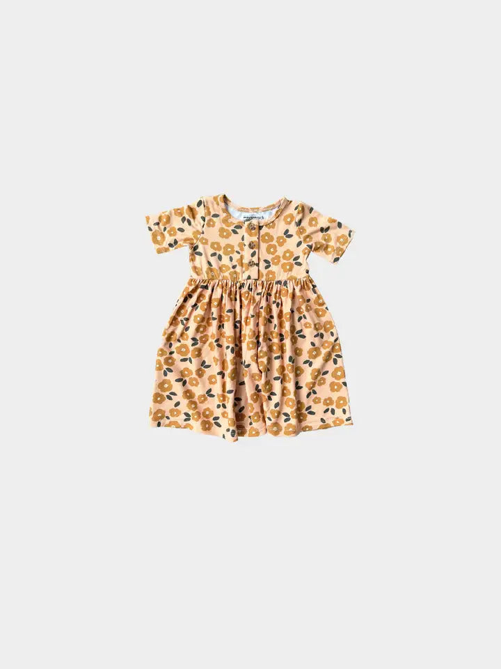 Golden Floral Henley Dress