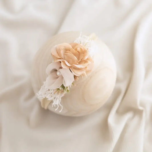 Tan Beige Flowers W/Pearl HB