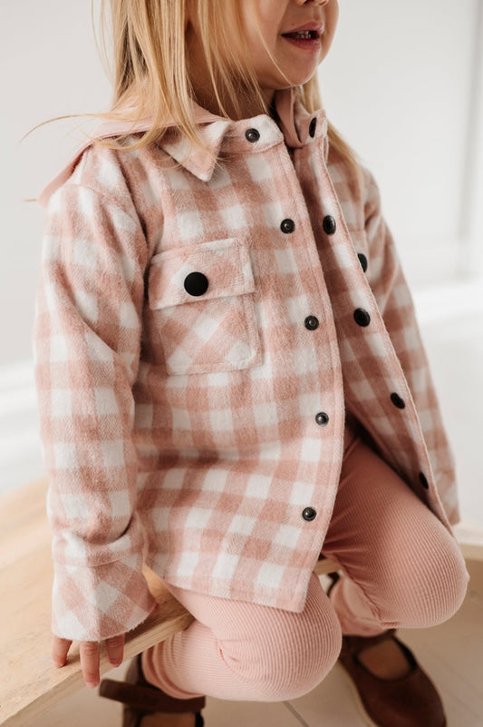 Hooded Shacket Pink Plaid