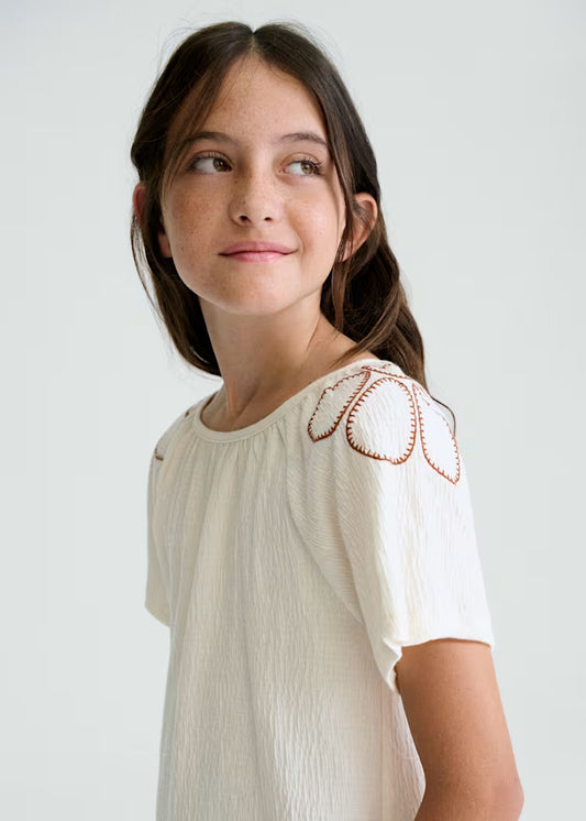 Cream Top with Detail Shoulder