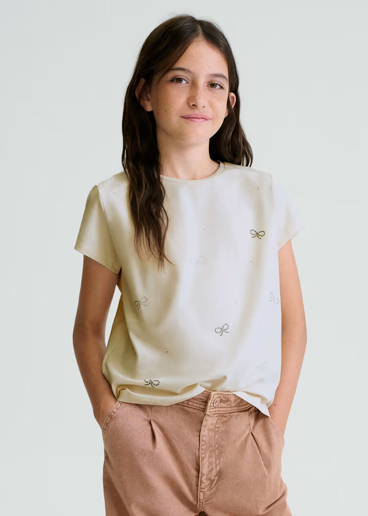 Girl Cream T-shirt with Bling Bows