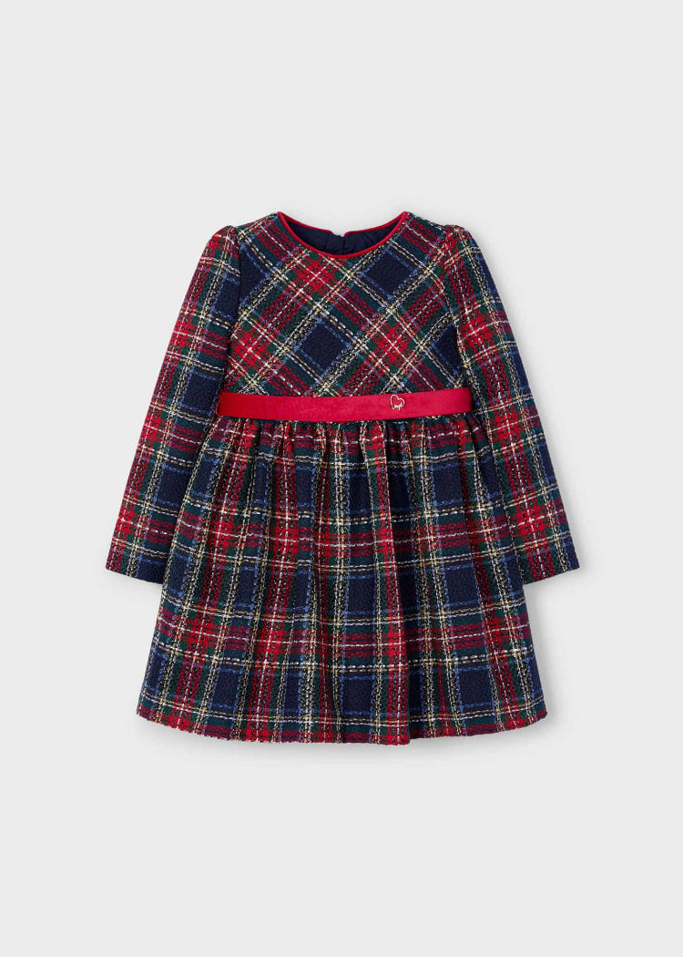 4911 Navy Cherry Plaid Belted Dress