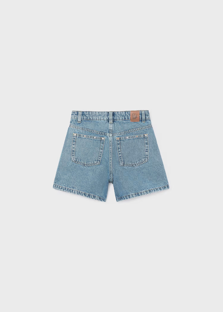 Medium Wash Denim Short with Studs