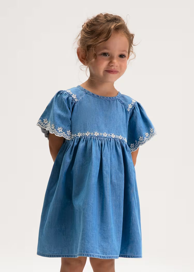 Denim Embroidered Medium Wash Dress
