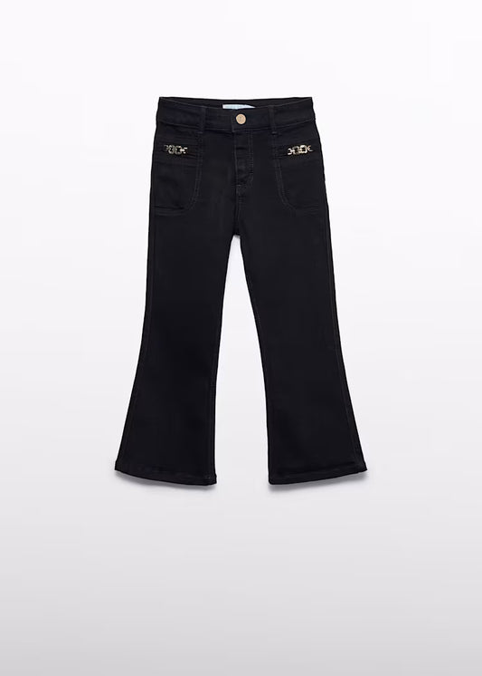 Girl Flare Black Pant W/Gold Detail