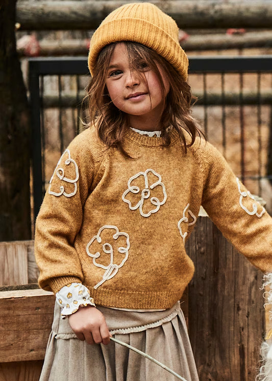 Mustard Sweater Flower Detail