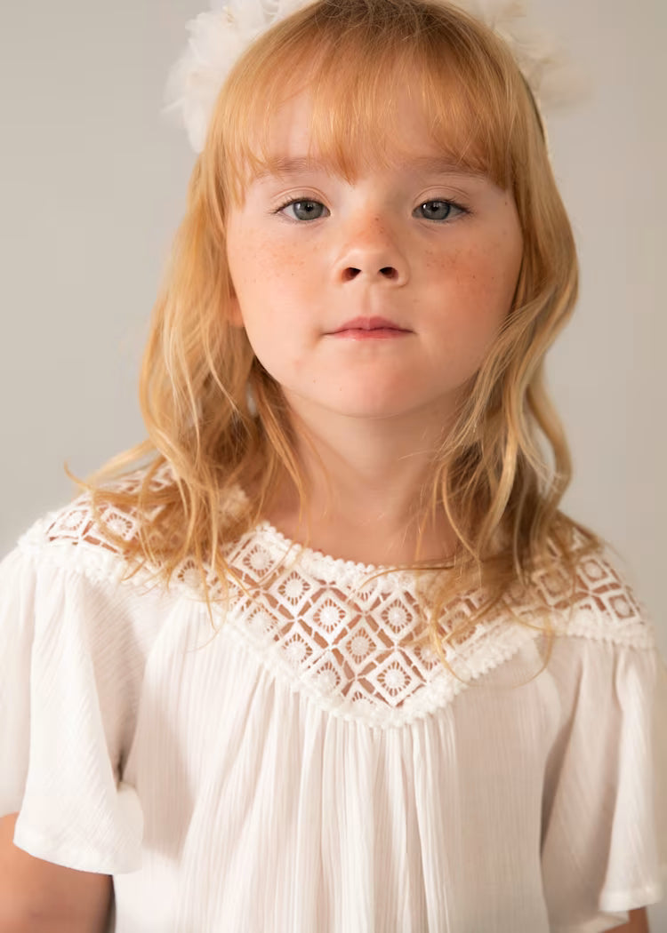 Girls Guipure Blouse Cream