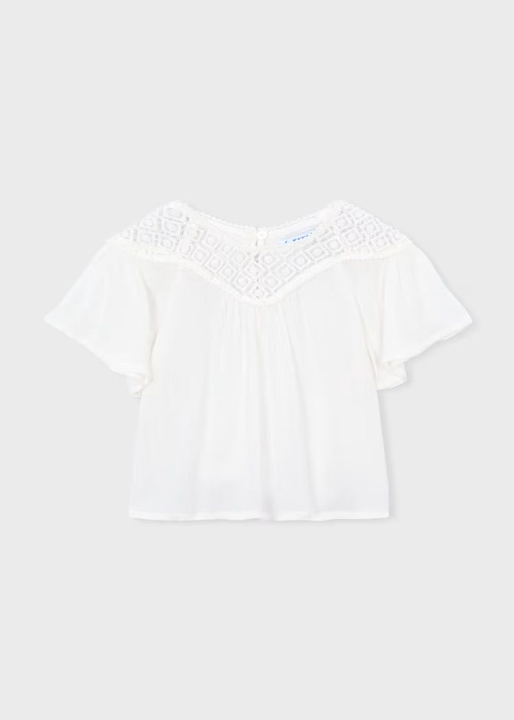 Girls Guipure Blouse Cream