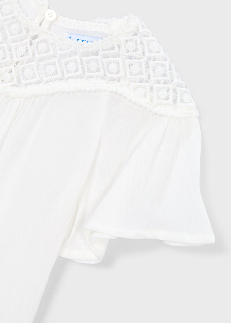 Girls Guipure Blouse Cream