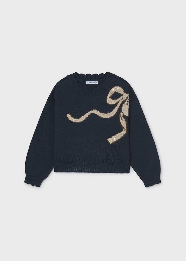 Navy Bow Knit Sweater