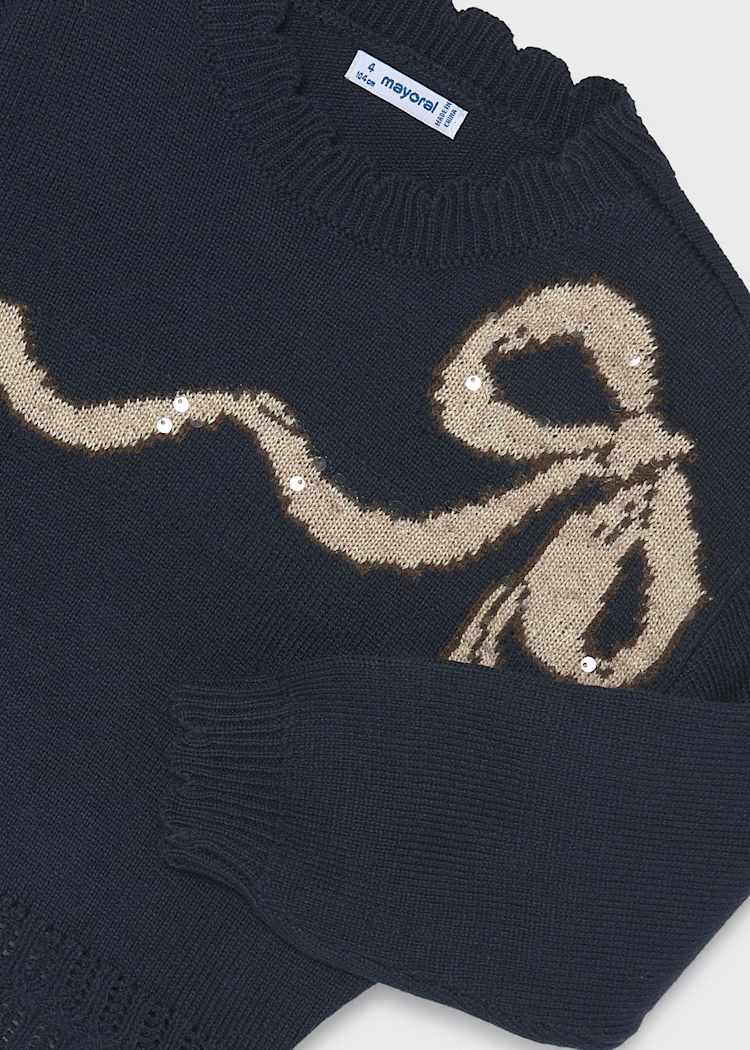 Navy Bow Knit Sweater