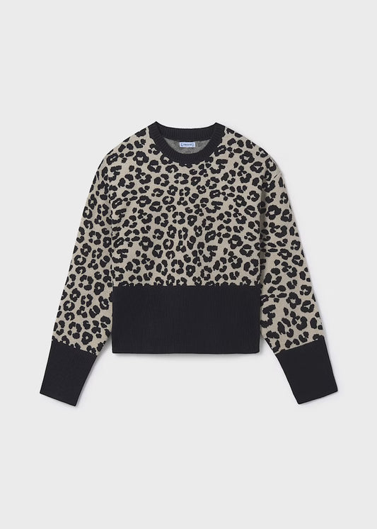 Knit Sweater Black Animal Print